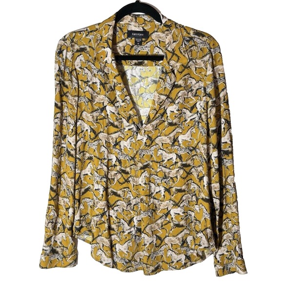 Karen Kane Tops - Karen Kane Horse Print Top Sz M Gold V-Neck All Over Graphic Equestrian Western